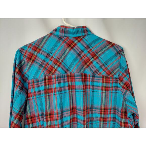 Cruel Girl Western Women's Turquoise Red Snap Casual Top Size Extra Large - Picture 9 of 10